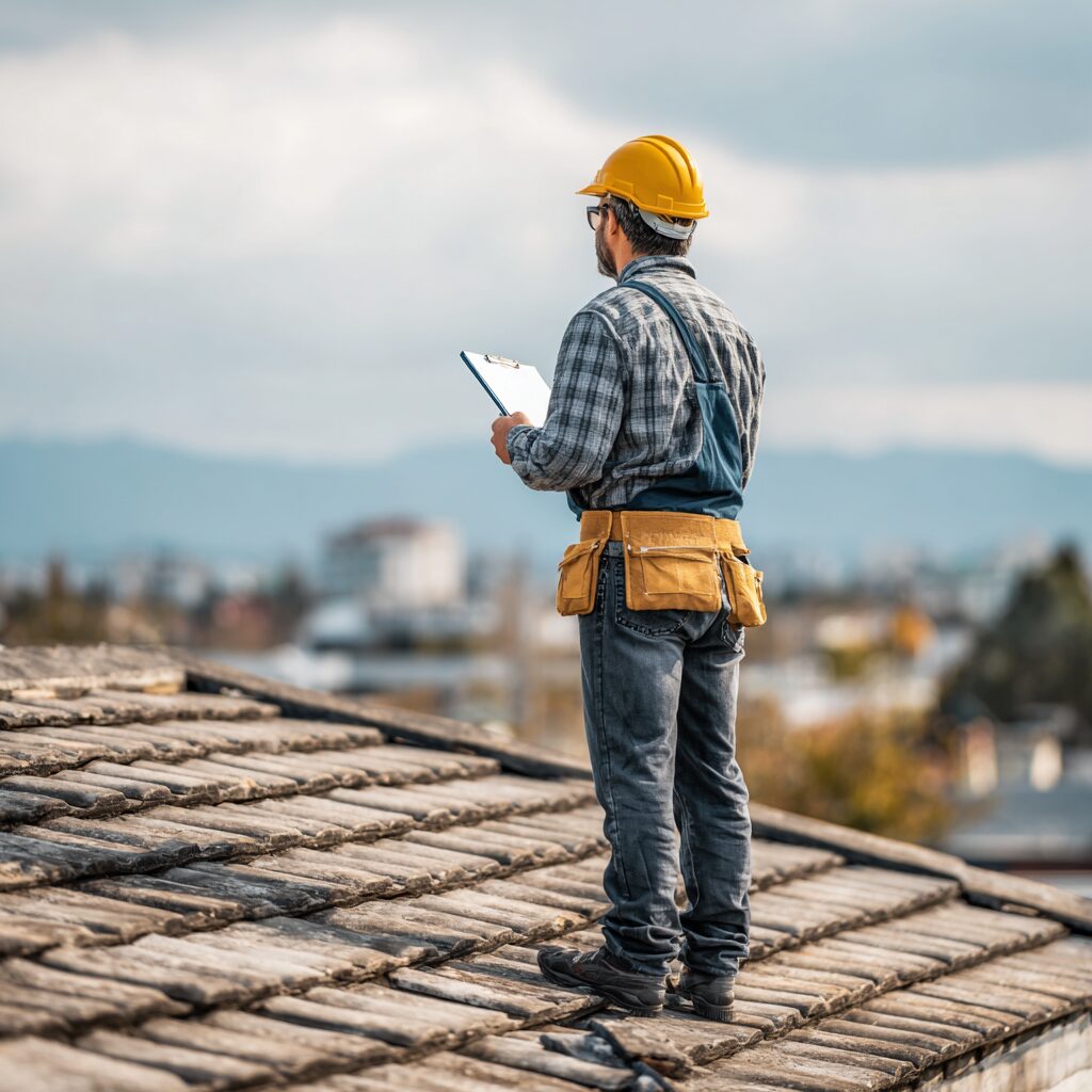 Roofing contractor performing detailed roof repair
