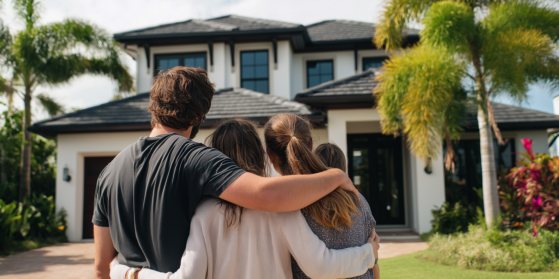 Florida family looking up at their new SunSmart roof