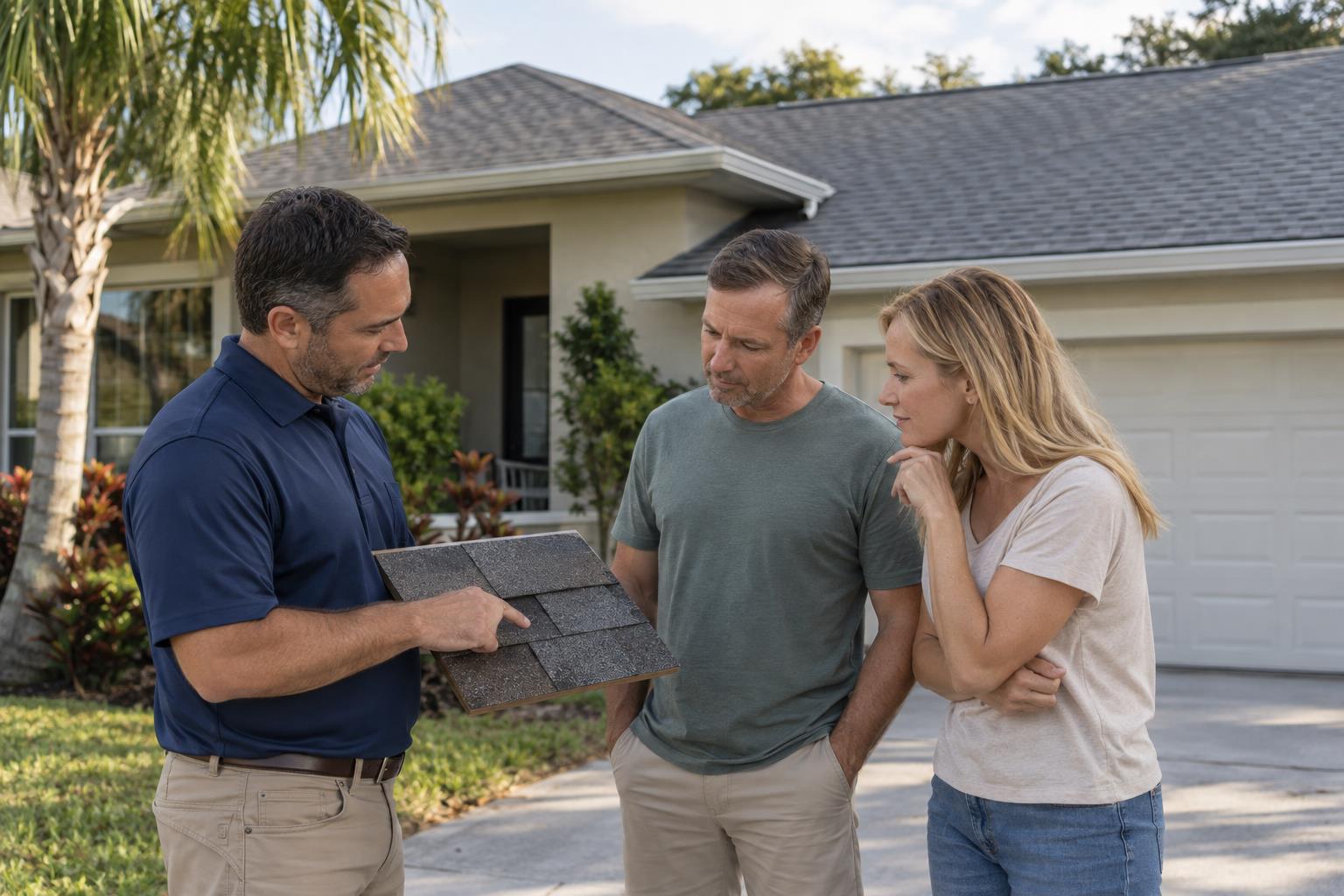 SunSmart team member discussing a roofing project with a Florida homeowner